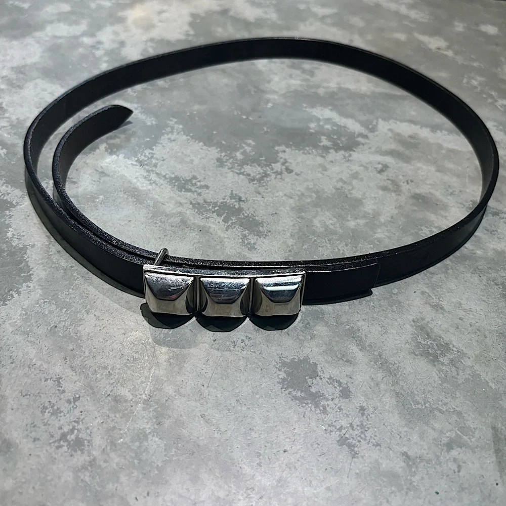 Orciani Silver Stud Skinny Leather Belt